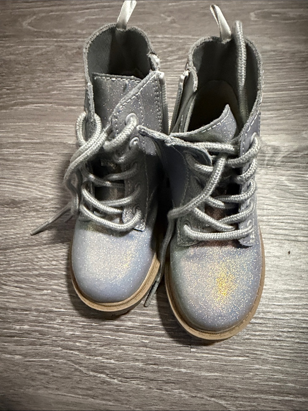 Kids Glitter Lace-Up Boots - Silver